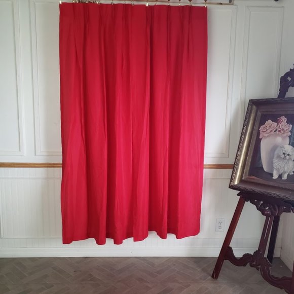 Vintage Curtain Panels Red 50w 71L Pinch Pleat Rayon Blend Festive 2 Pcs - Picture 6 of 6